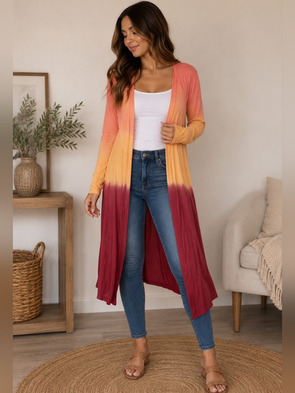 5/25$ Gradient Long Duster - Orange and Red